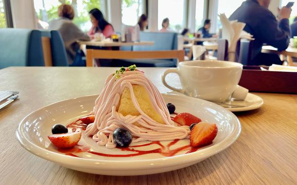 Seasonal strawberry cake from Nagisa Bashi Cafe along Zushi Beach, Japan.