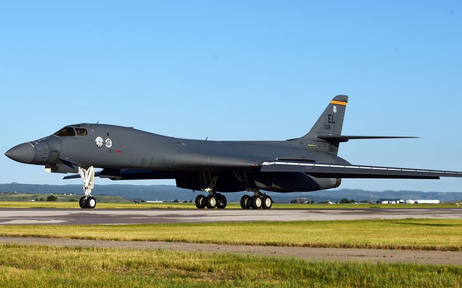 In a July, 2020 photo, a B-1B Lancer assigned to the 37th Bomb Squadron taxis on the flightline at Ellsworth Air Force Base, S.D.