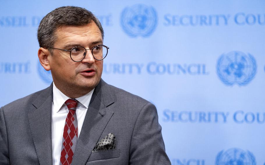Ukraine Foreign Minister Dmytro Kuleba attends a Security Council meeting on the situation in Ukraine, Thursday, Sept. 22, 2022 at United Nations headquarters.