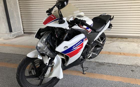 A Marine corporal on Okinawa was arrested on suspicion of drunken driving, Monday, April 17, 2023, after his Honda CBR motorcycle struck a taxi. 