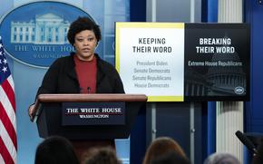 Office of Management and Budget director Shalanda Young speaks about the possible government shutdown during the daily briefing at the White House in Washington, Friday, Sept. 29, 2023. (AP Photo/Susan Walsh)