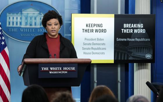 Office of Management and Budget director Shalanda Young speaks about the possible government shutdown during the daily briefing at the White House in Washington, Friday, Sept. 29, 2023. (AP Photo/Susan Walsh)