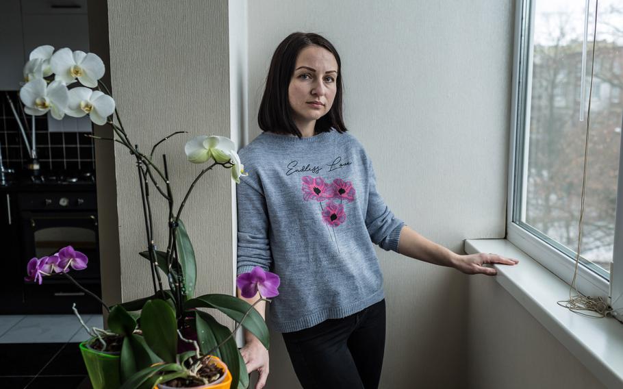 Kateryna Ponomarenko in her apartment in Chernihiv, Ukraine, on Jan. 29, 2022. 