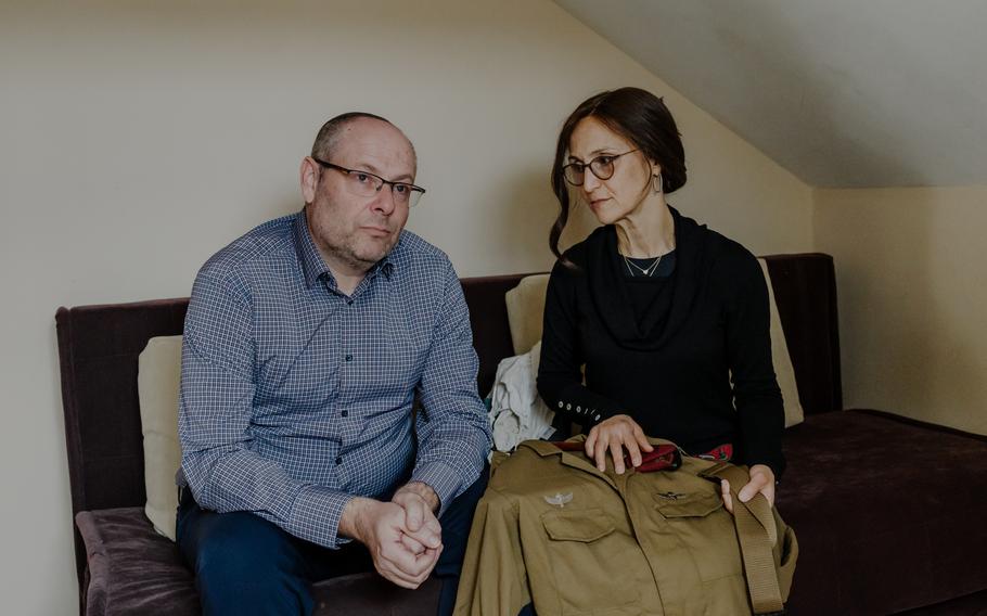 Robert and Jen Airley in the room where their son Binyamin slept when he came home to Beit Shemesh, Israel.