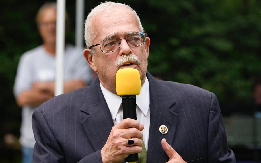 Rep. Gerald E. Connolly speaks at an event on June 14, 2022. A man wielding a metal baseball bat assaulted two staffers in the Fairfax, Va., office of Rep. Gerald E. Connolly on Monday, then smashed windows and a computer in an apparent rage after learning the lawmaker wasn’t there.