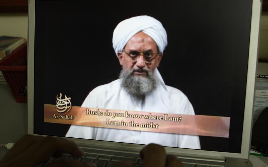 As seen on a computer screen from a DVD prepared by Al-Sahab production, al-Qaida's Ayman al-Zawahri speaks in Islamabad, Pakistan, on June 20, 2006. 