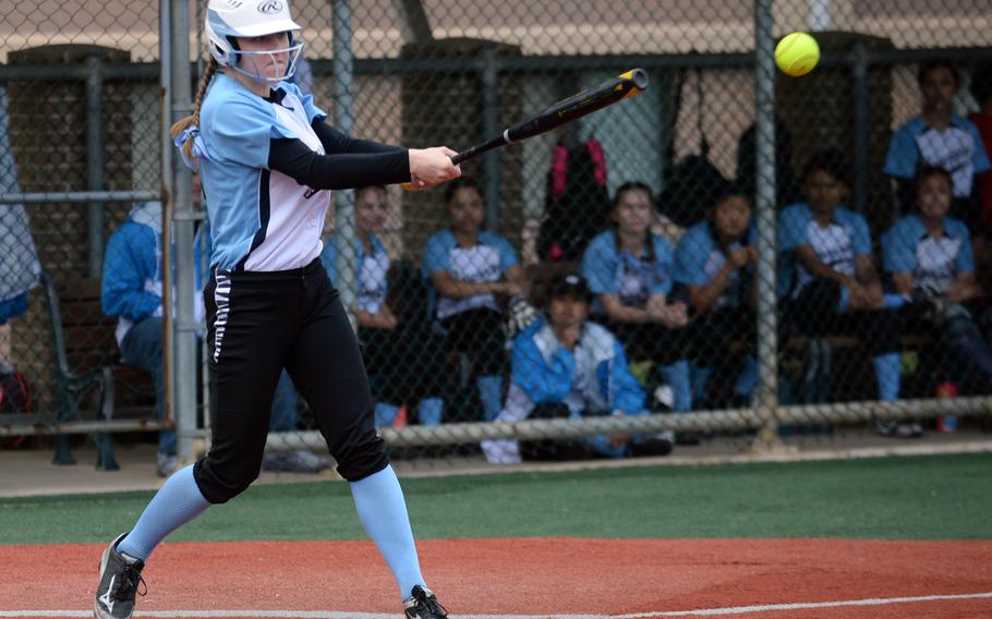 In addition to getting the win, striking out eight batters, scoring four times and stealing three bases, Osan senior Anne Mountcastle doubled in the fourth inning.