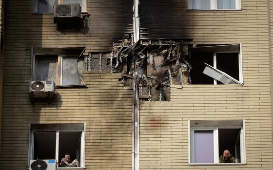 An apartment damaged by a drone attack.