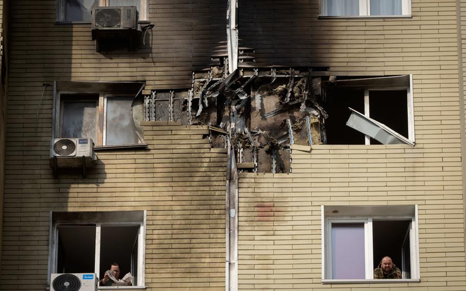 An apartment damaged by a drone attack.