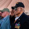 Former U.S. Marine Corps Maj. James Capers, the distinguished guest, salutes the battalion colors during a change of command ceremony for 2d Reconnaissance Battalion (Recon), 2d Marine Division, on Camp Lejeune, N.C., June 18, 2021. During the ceremony, Lt. Col. Geoffrey Hoey relinquished command of 2d Recon to Lt. Col. Eric Tee. (U.S. Marine Corps photo by Cpl. Patrick King)