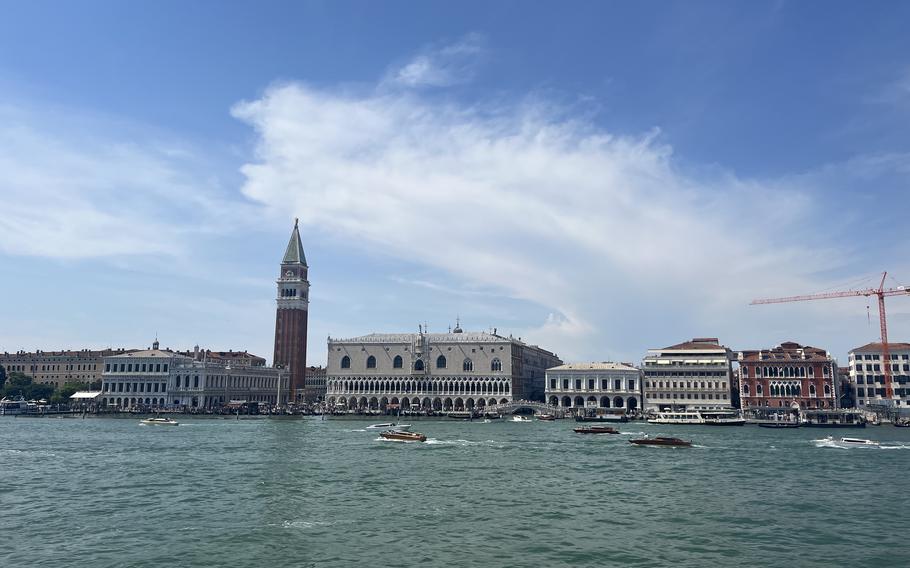 A view of St. Mark’s Square from a ferry in Venice, Italy.