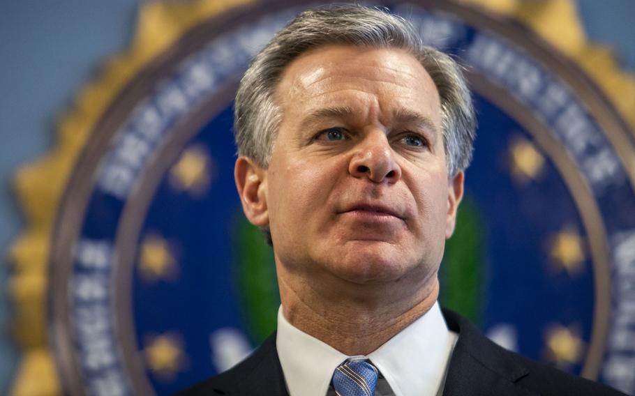 FBI Director Christopher Wray speaks during a visit to the Norfolk Field Office in Chesapeake on Wednesday, Feb. 15, 2023.