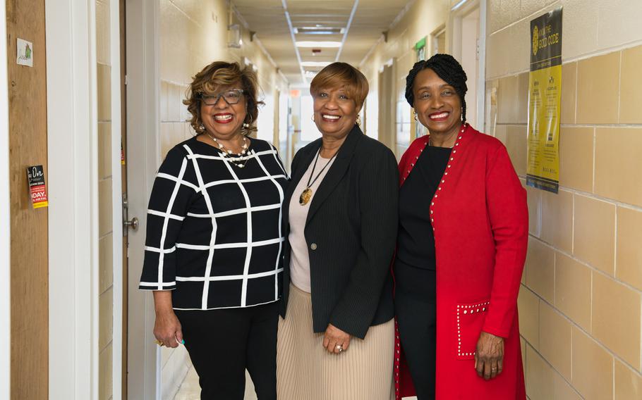 From left, Joyce Wynn Dawkins, Linda Evans Cheek and Elizabeth Gholston visit the inside of Elkton Hall at the University of Maryland, College Park, earlier this month for the first time since the 1970s. 