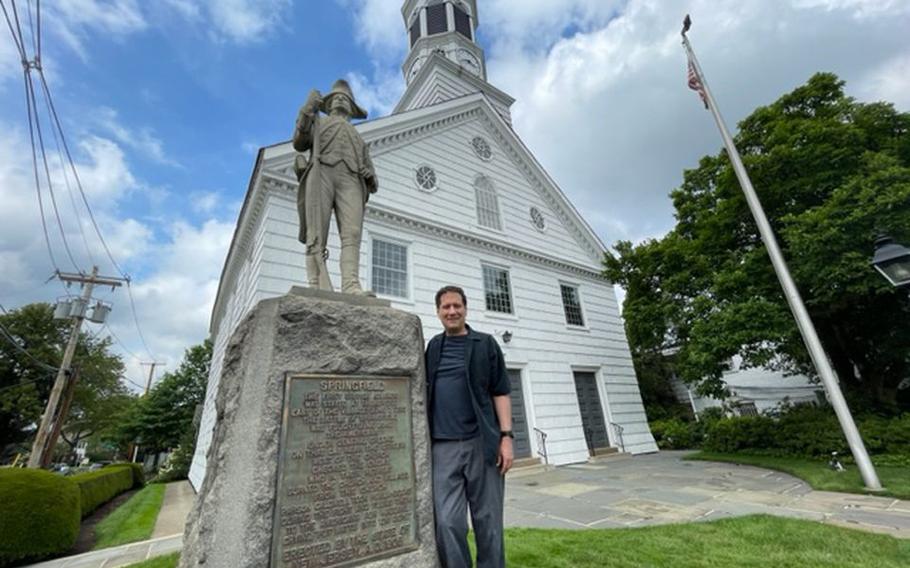 Al Frazza at the Presbyterian Church in Springfield, one of the 650 Revolutionary War sites he visited to create his website.