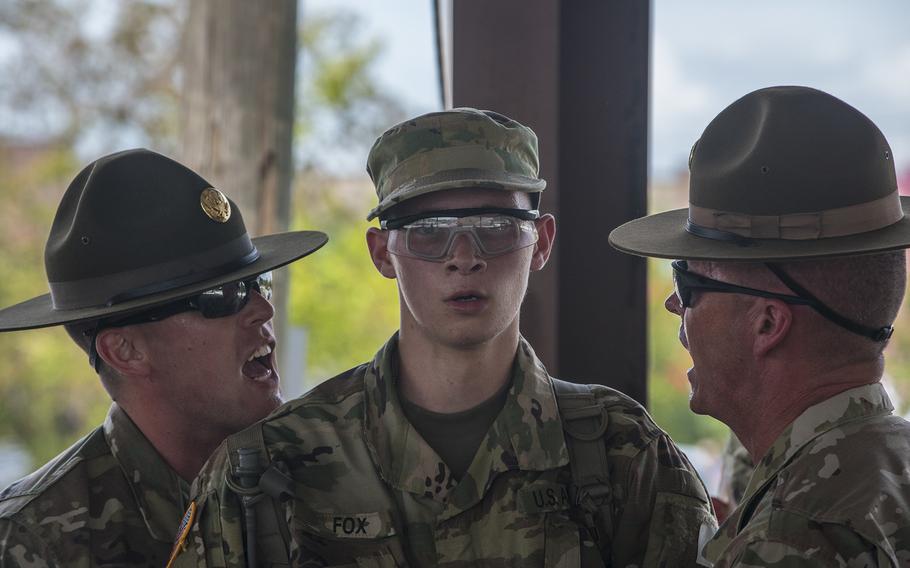 New soldiers arriving for their first day of Basic Combat Training are “welcomed” by drill sergeants at Fort Jackson, S.C., on Aug. 19, 2016.