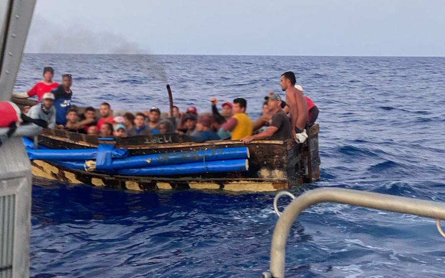 The U.S. Coast Guard comes across a boat carrying Cuban migrants on June 11, 2022, south of Florida.