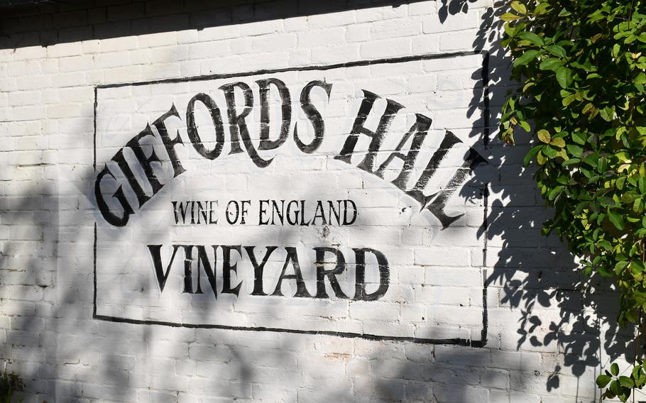 The entrance to Giffords Hall Vineyard at Bury St Edmunds, England. The owner, Linda Howard, has owned the vineyard since 2005 and started the brand with her late husband, Guy, in 2009. 