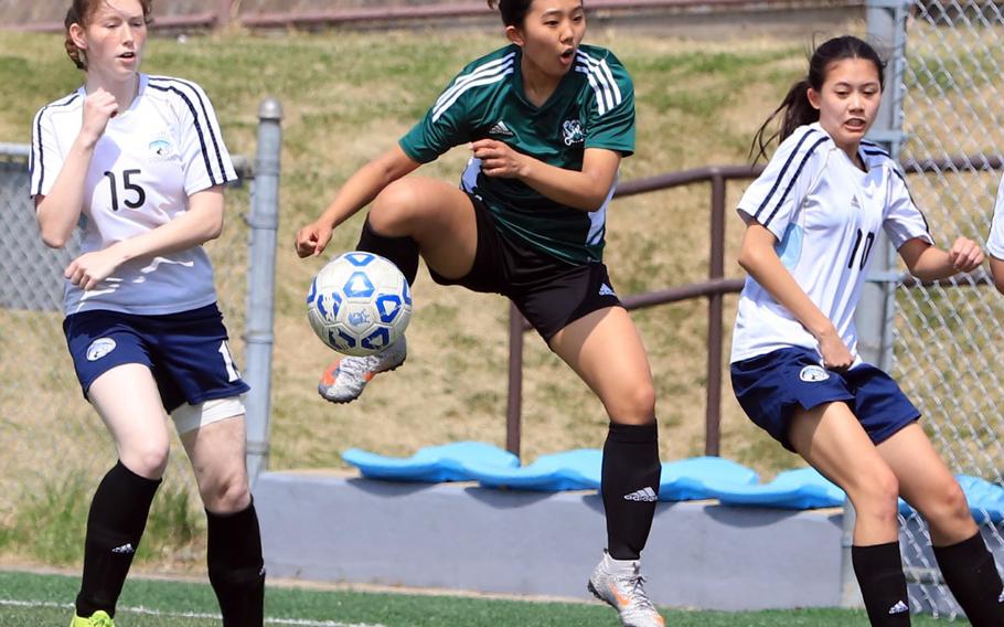 Leah Williamson and the Daegu girls soccer team is hoping to rise up and complete the march to a DODEA-Korea championship against Halie Clark, Vivian Machmer and Osan in Saturday’s final at 11 a.m.