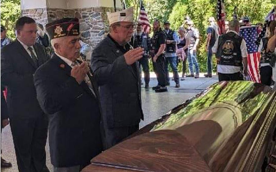 Members of American Legion Post 493 in Little Egg Harbor, N.J., attend the funeral service of Anthony Lopa on June 28, 2024.