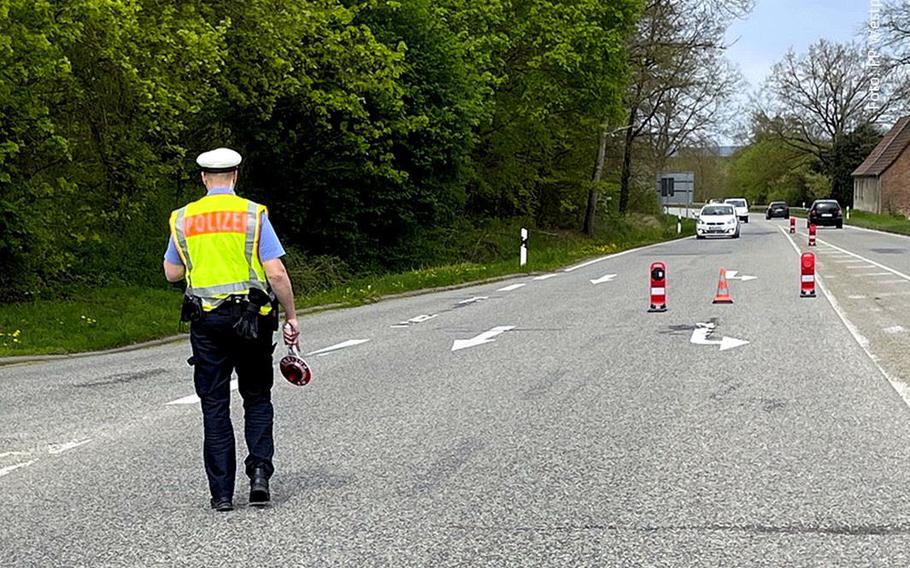 Westpfalz Police conducted numerous speed checkpoints like this one on L401 at Sembach and Mehlingen, Germany, on Thursday.