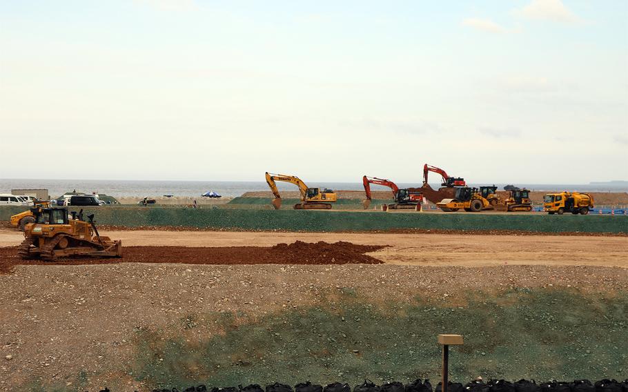 Construction continues on a Marine Corps runway at Camp Schwab, Okinawa, Thursday, June 22, 2023.