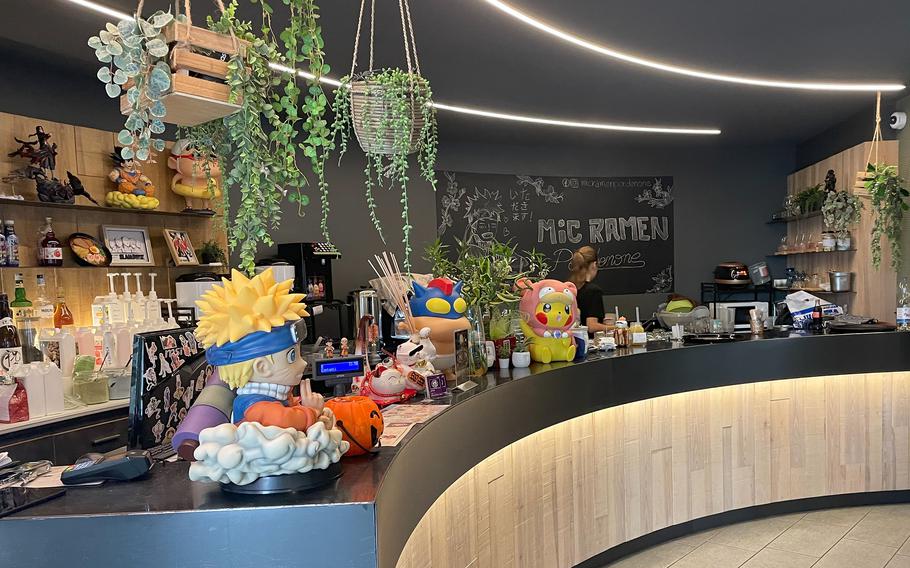 A cafe and bubble drink bar is the first thing customers see when they enter Mic Ramen in Pordenone, Italy. The restaurant is a 15-20 minute drive from Aviano Air Base.