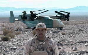 A Marine in the desert.