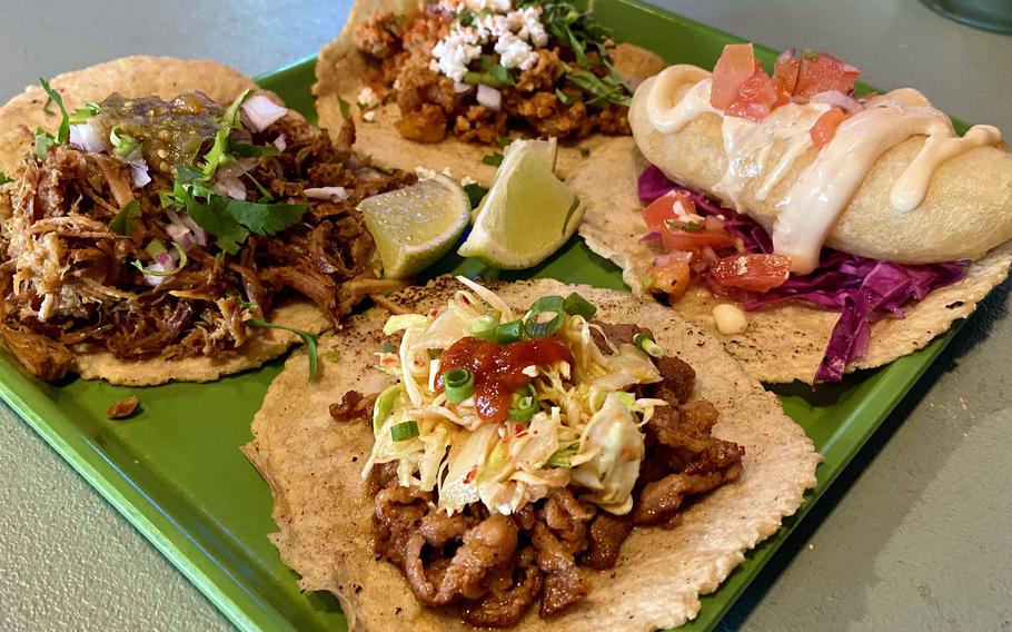 Taco Maria near Camp Foster, Okinawa, offers more than 20 entrees ranging from street tacos, quesadillas, Mexican rice bowls, nachos and desserts.