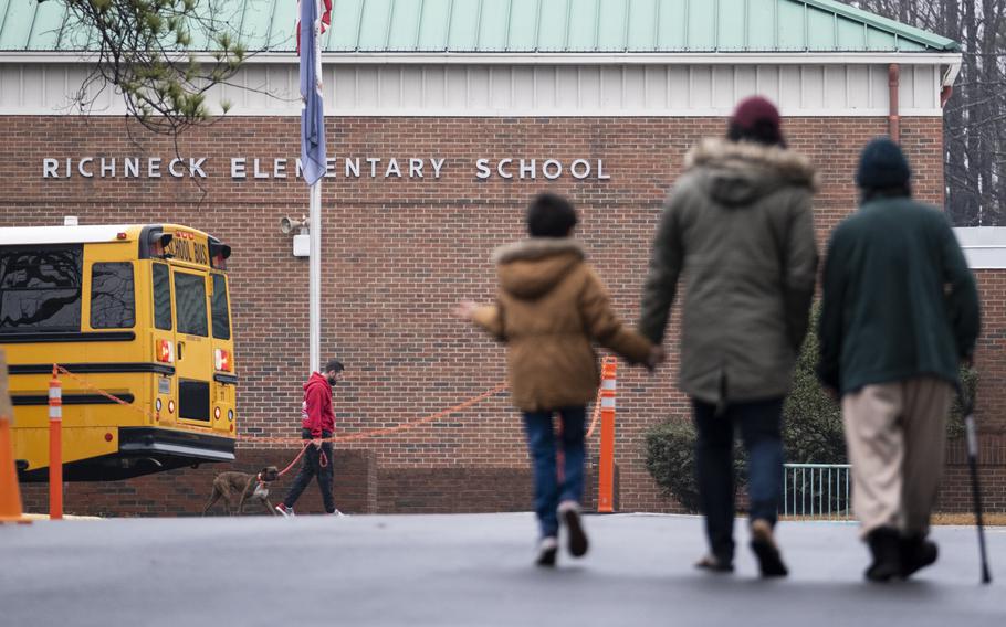 Students return to Richneck Elementary in Newport News, Va., Jan. 30, 2023. Authorities in the Virginia city where a 6-year-old shot and wounded his teacher will not seek charges against the child, the local prosecutor told NBC News on Wednesday, March 8.
