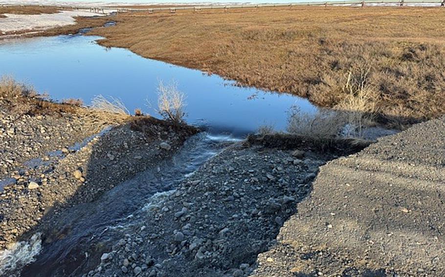 A field is flooded with water