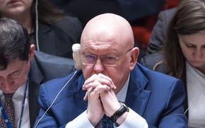 Russian Permanent Representative to the UN Vassily Nebenzia attends a meeting on Non-proliferation of nuclear weapons with members of the U.N. Security Council , Wednesday, April 24, 2024 at United Nations headquarters.