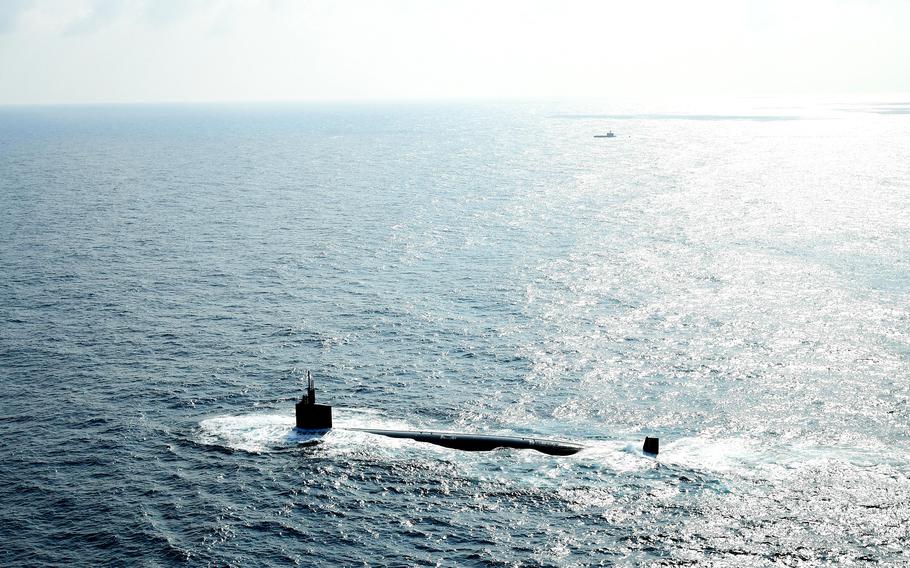 The Los Angeles-class fast-attack submarine USS Annapolis and South Korean submarine Yi Sun-sin conduct a joint anti-submarine drill south of Jeju Island, South Korea, July 29, 2023. 