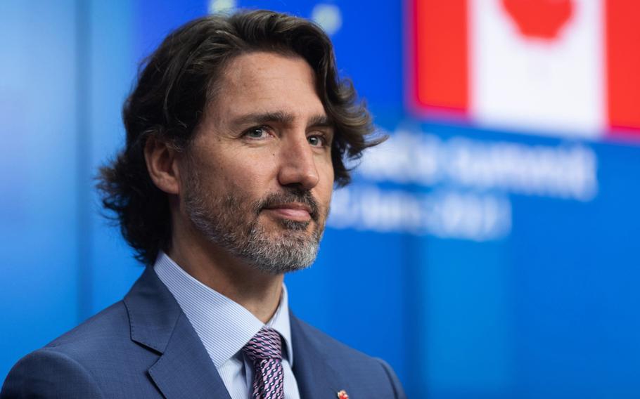 Justin Trudeau, Canada's prime minister, during a news conference in Brussels Thursday.