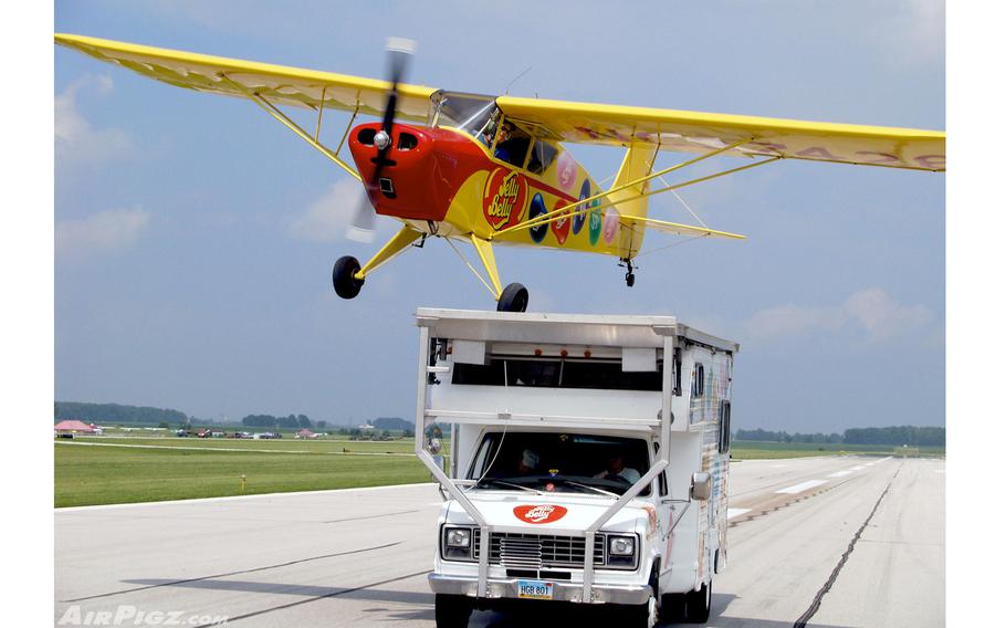 Kent Pietsch Airshows will perform two acts in the Jelly Belly Interstate Cadet S-1A-65F, including a dead-stick routine from 6,000 feet as well as a comedy act that features a “detached wing flap” and a “wingtip-scraping pass” down the runway.
