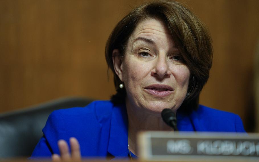 Sen. Amy Klobuchar, D-Minn., speaks during a hearing on Sept. 21, 2021, in Washington, D.C. 