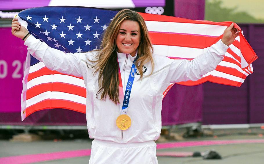 First Lt. Amber English won gold in women’s shotgun skeet during the Tokyo Olympics, July 26, 2021. English, a logistics officer and member of the Army Marksmanship Unit, bested Diana Bacosi of Italy, the 2016 women's skeet gold medalist.