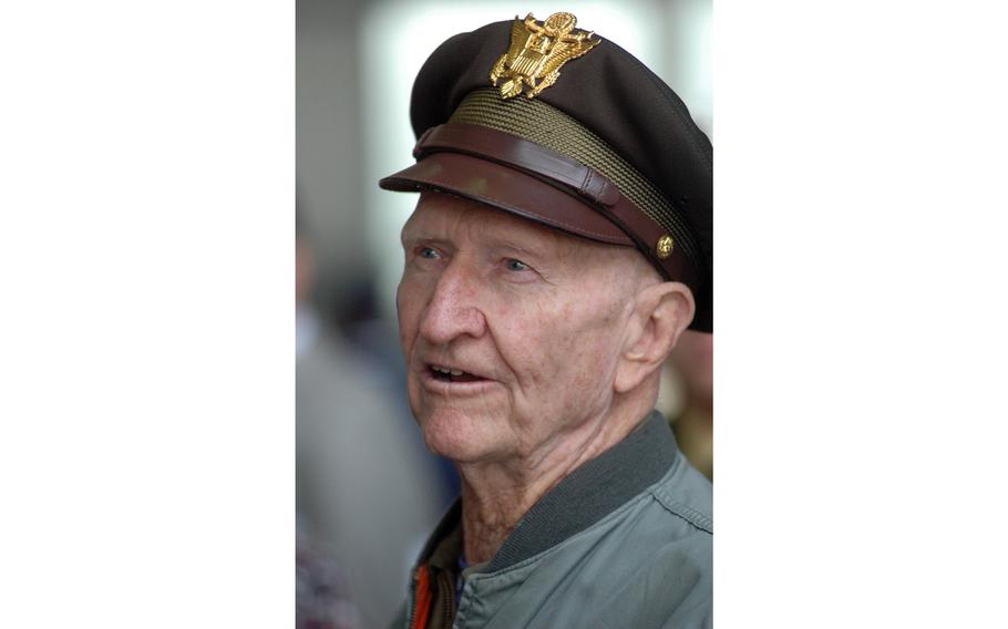 Col. (ret.) Gail Halvorsen, the Berlin Airlift’s “Candy Bomber,” at the closure ceremony for Rhein-Main Air Base, Germany on Oct. 10, 2005. Halvorsen flew airlift missions from Rhein-Main to Berlin, dropping candy from his plane to the children of Berlin.