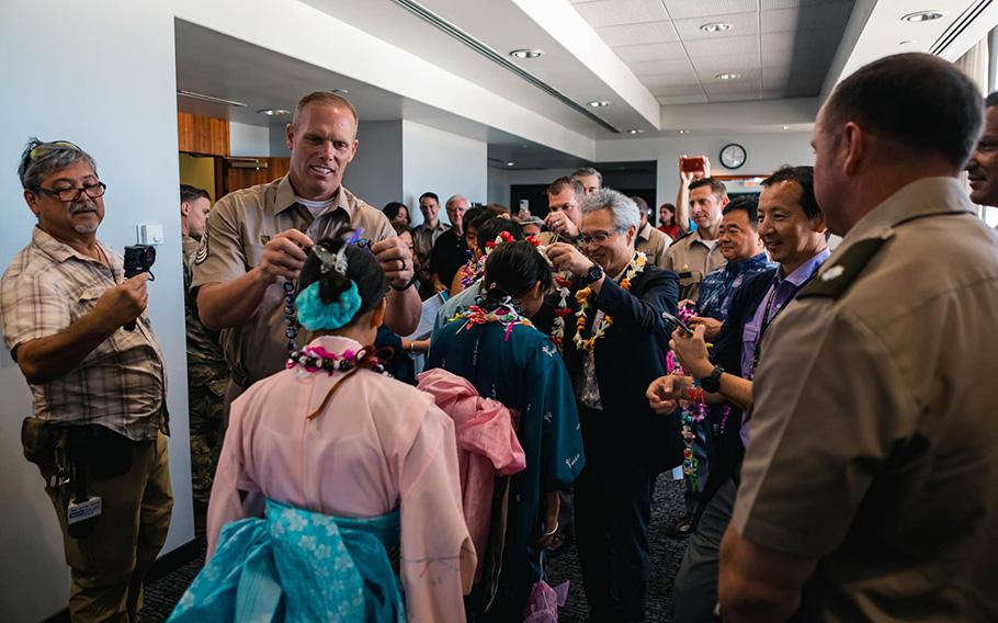 Members of the 27th Infantry Regiment Wolfhounds welcomed four orphans on Thursday, July 20, 2023, from the Holy Family Home Orphanage in Osaka, Japan to spend two weeks in Hawaii.