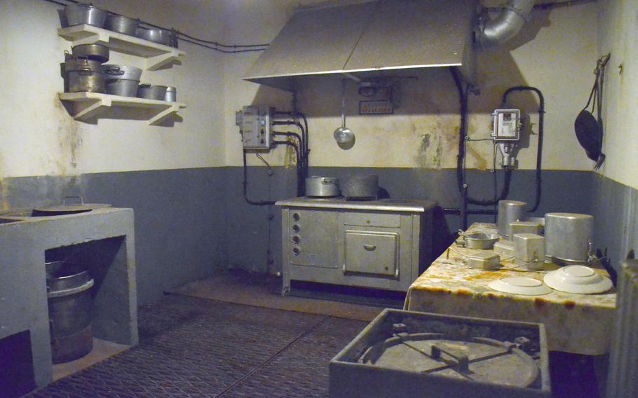 A kitchen in the Simserhof fortification, which was part of the Maginot Line in eastern France. French soldiers spent months in the underground tunnel facility during World War II.