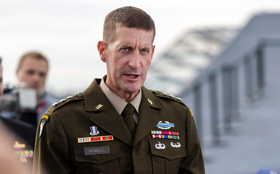 Lt. Gen. Joel Vowell speaks to reporters.
