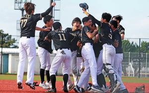 Time to bounce at Berkey. ASIJ players celebrate their D-I baseball title.