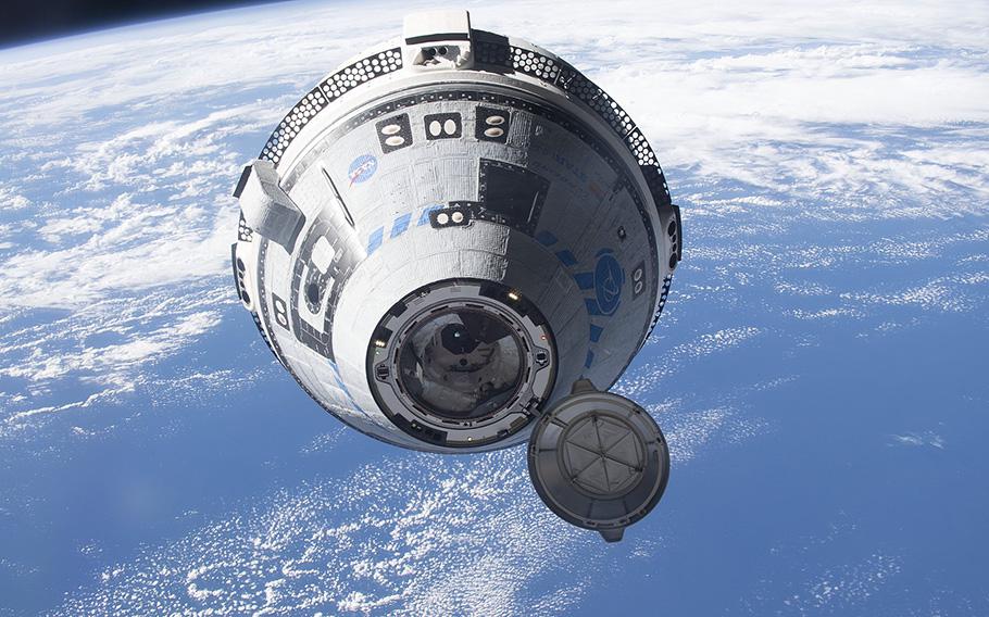 Boeing’s CST-100 Starliner crew ship approaches the International Space Station on the company’s Orbital Flight Test-2 mission on May 20, 2022, before docking to the Harmony module’s forward port. The orbiting lab was flying 268 miles above the south Pacific.