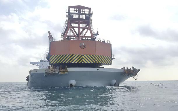This undated photo released by the Malaysian Maritime Enforcement Agency (MMEA) on Monday, May 29, 2023, show a China-registered bulk carrier ship detained by MMEA for anchoring illegally in the waters of east Johor.
