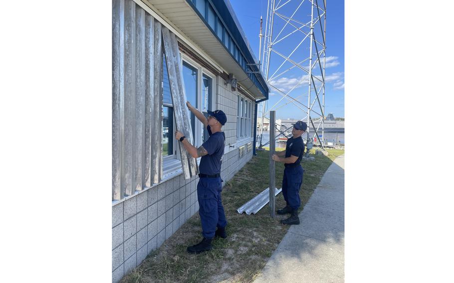 Coast Guard Station Panama City personnel prepare unit for Hurricane Ian Sept. 25, 2022, in Panama City, Fla. Units across the Gulf Coast are preparing for Hurricane Ian's arrival. 