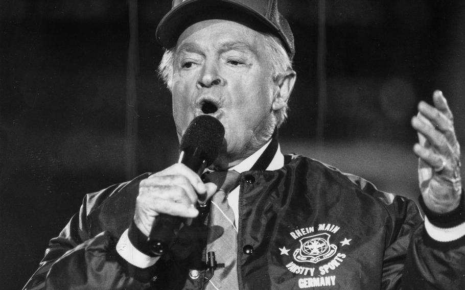 May, 1990: Bob Hope, onstage at Rhein-Main AB.