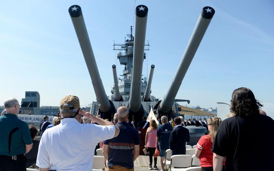 Memorial Day ceremony aboard the Battleship New Jersey in Camden, N.J., on May 30, 2022.