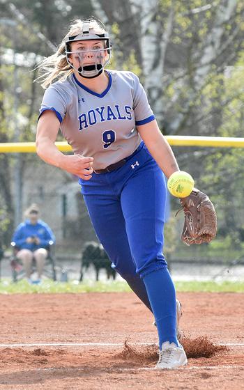 Ramstein's Maddie Mihalic pitches during the first game of Saturday's doubleheader against Kaiserslautern on Ramstein Air Base, Germany.