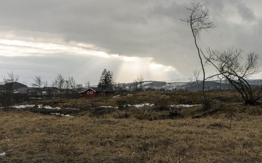 A field in Evenes, Norway, close to where NATO forces are participating in Exercise Cold Response, is pictured on Tuesday, March 22, 2022. Organizers had expected several feet of snow to be on the ground during the exercise.