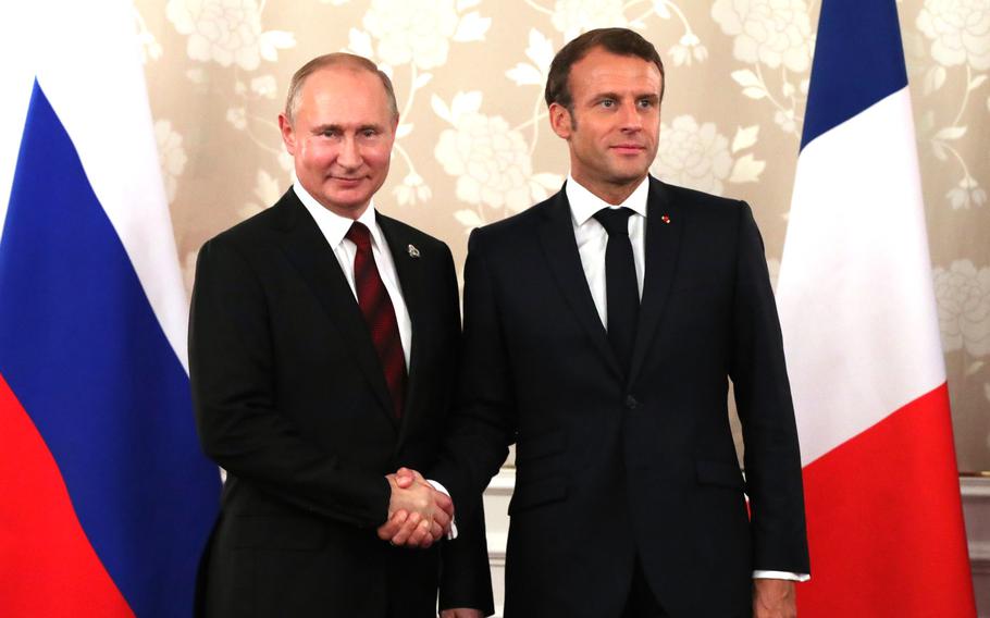 Russian President Vladimir Putin and French President Emmanuel Macron. Since Russia invaded Ukraine, Macron has drawn ire — and eye rolls — for clinging to the idea that Putin could be talked down.