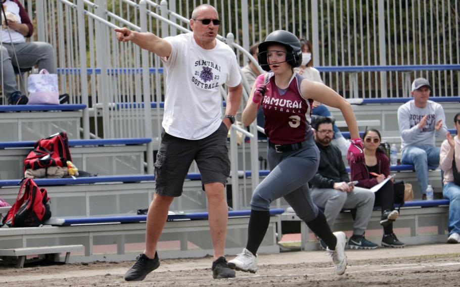 Laney Mullins heads toward home.